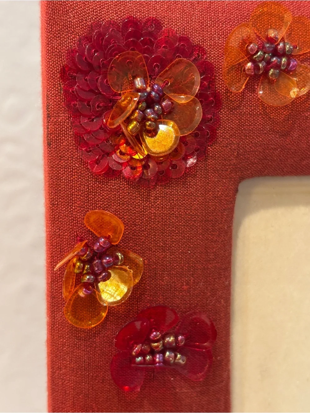 Pier 1 Imports Rust Orange Beaded Floral Picture Frame